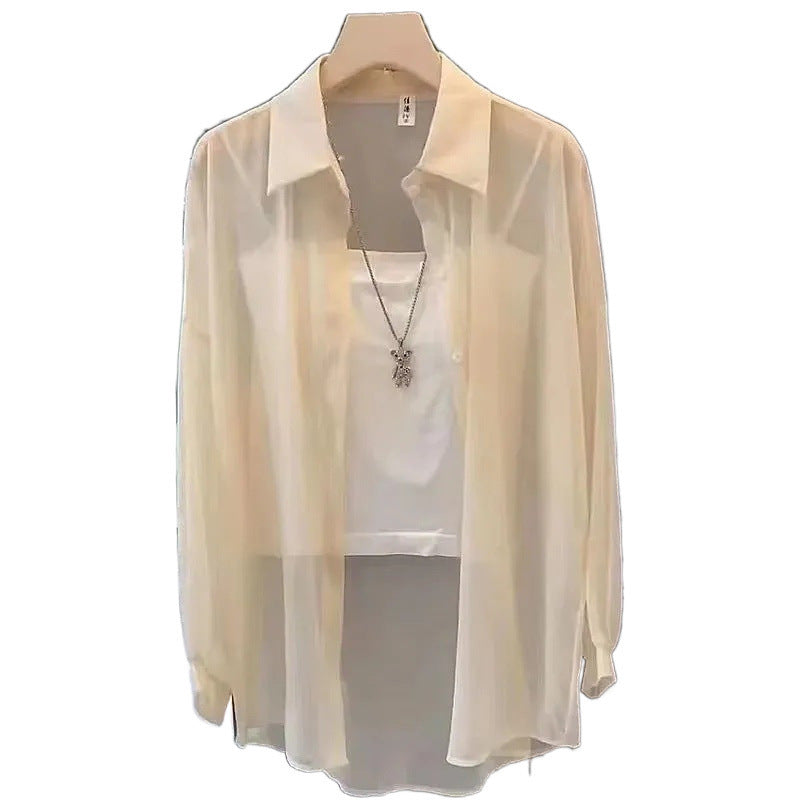 Femme Transparente Knopf-Down Geschichtete Tunika Drune