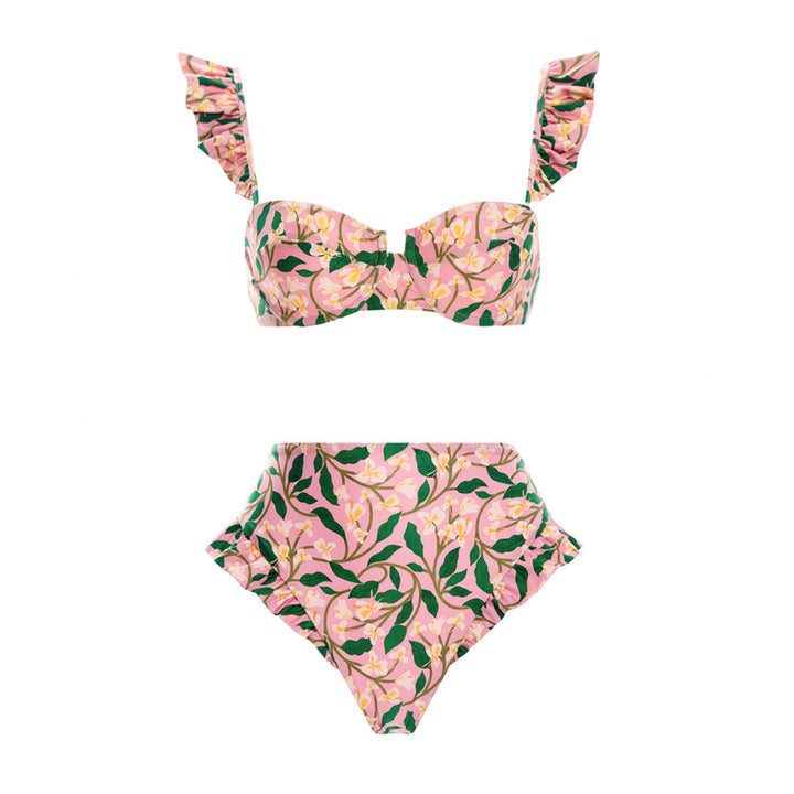 Damen Bikiniset mit verspielten Rüschen und hohem Taillenbund Drune