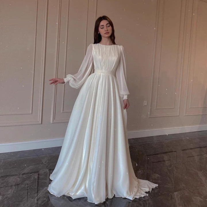 Damen Maxi-Party Kleid mit langen fließenden Ärmeln und Spitzenakzenten Drune