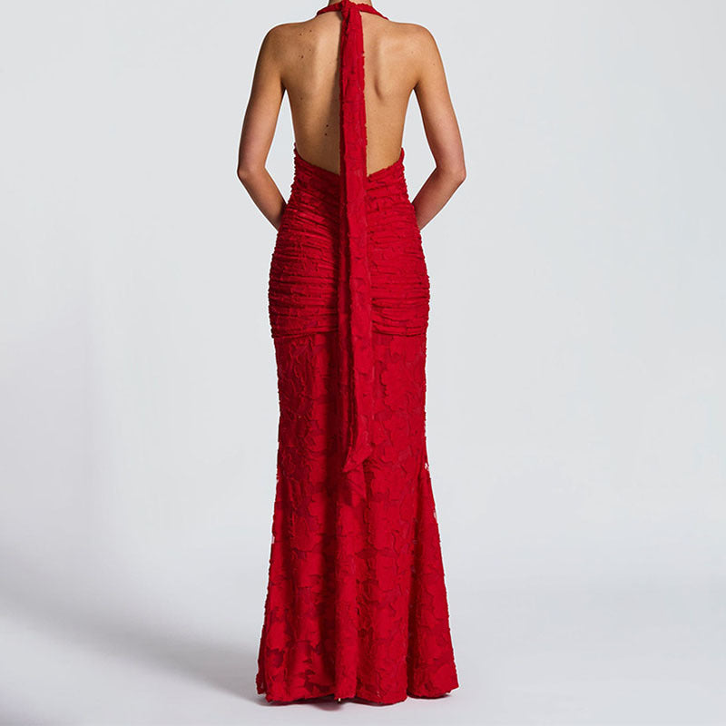 Damen Elegantes, figurbetontes Abendkleid mit tiefem V-Ausschnitt und Rüschendetails Drune