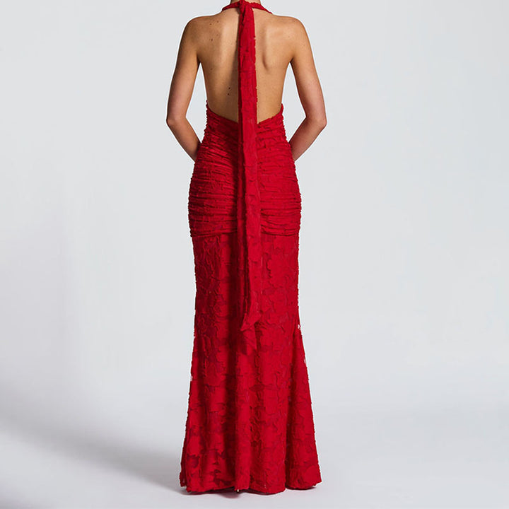 Damen Elegantes, figurbetontes Abendkleid mit tiefem V-Ausschnitt und Rüschendetails Drune