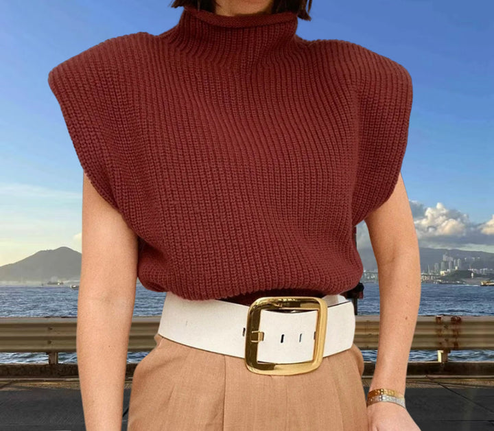 Damen Stricktop mit Stehkragen und Puffärmeln Drune