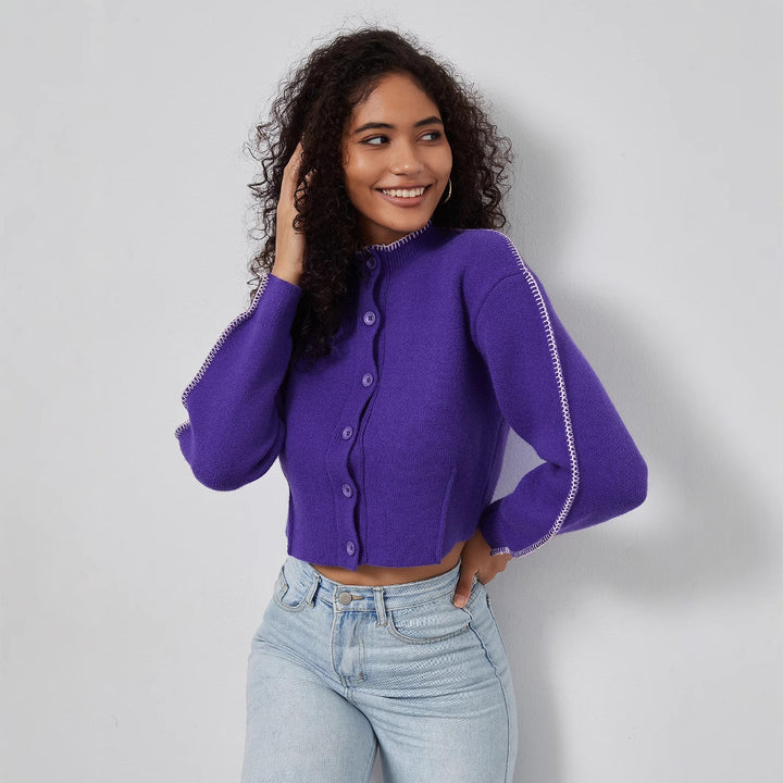 Damen cropped Strickjacke mit dekorativen Knopfdetails Drune