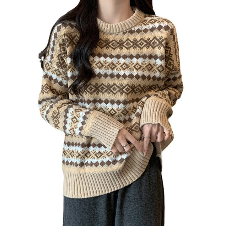 Damen Pullover mit geometrischem Norwegermuster und Lockere Passform Drune