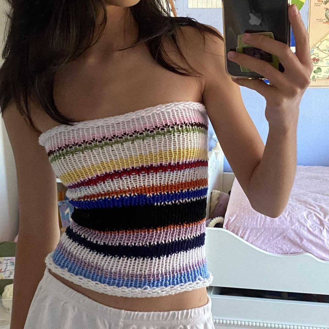 Damen Bandeau Oberteil mit bunten Streifen Drune