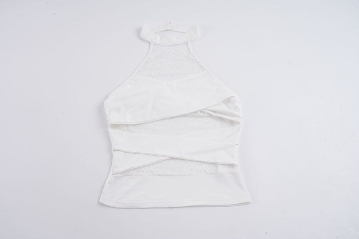 Damen Halter-Top mit elegantem Spitzenbesatz und raffinierten Rüschendetails Drune