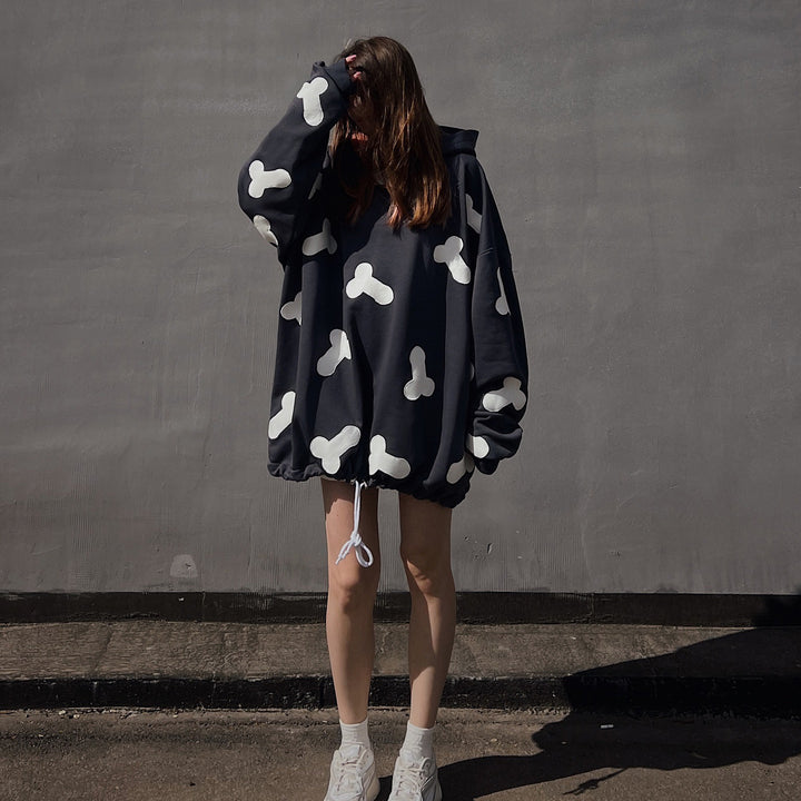 Damen Kapuzenpullover mit kreativem Herzmotiv und lässigem Oversized-Schnitt Drune