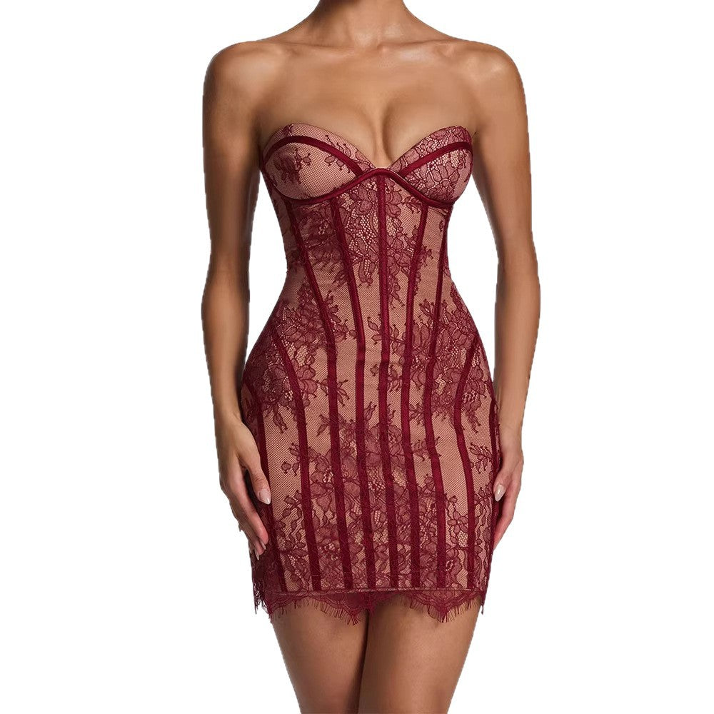 Damen Spitzen Kleid mit figurbetonter Silhouette Drune