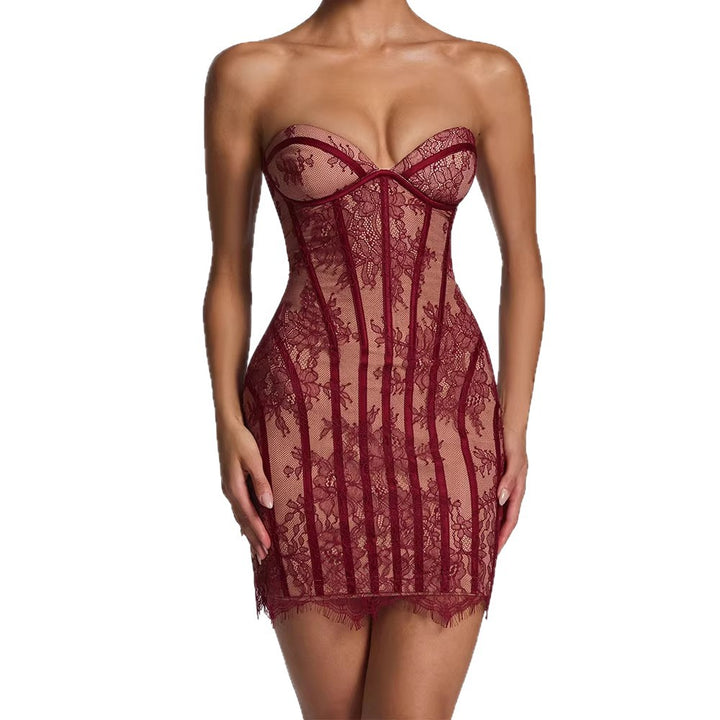 Damen Spitzen Kleid mit figurbetonter Silhouette Drune