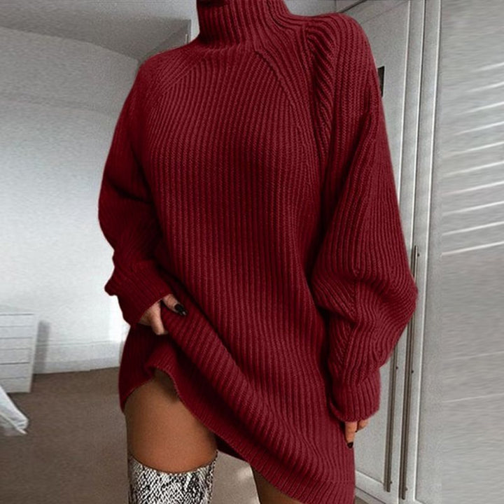 Damen Oversized Strickpullover mit Stehkragen und seitlichem Schlitz Drune