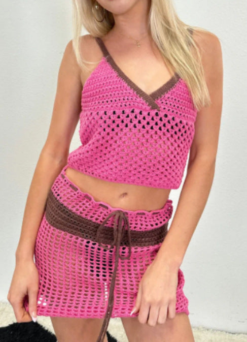Damen gehäkeltes Top und Rock-Set mit modernem Design Drune
