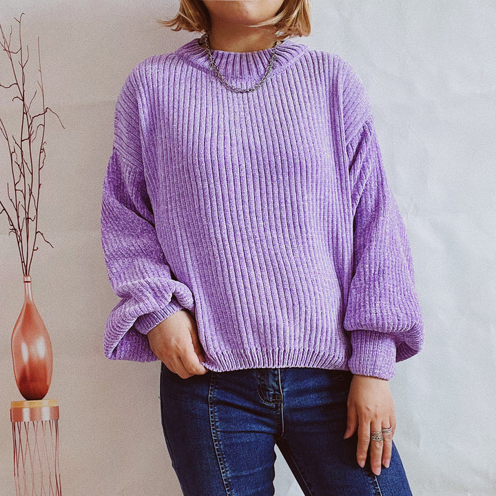 Damen Grobstrickpullover mit romantischem Rippenmuster und weiten Ärmeln Drune