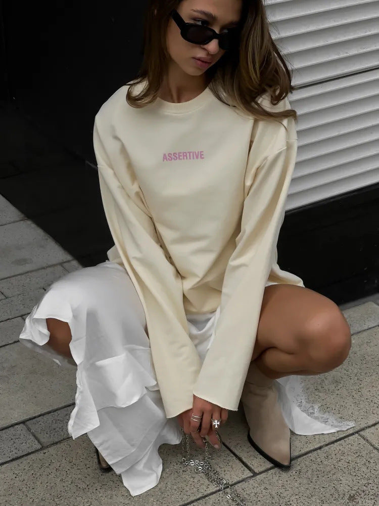 Damen Oversized Sweatshirt mit modernem Schriftzug Drune