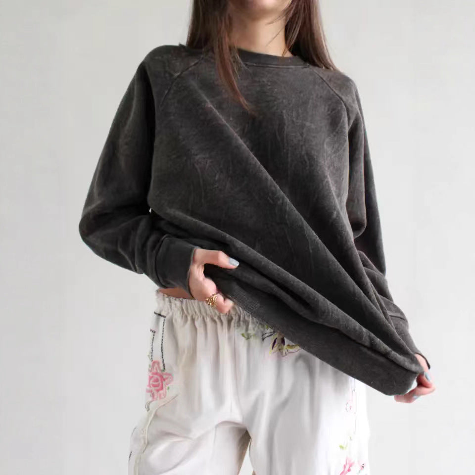 Damen lässiger Sweatshirt mit hohen Ärmeln und lockerer Passform Drune