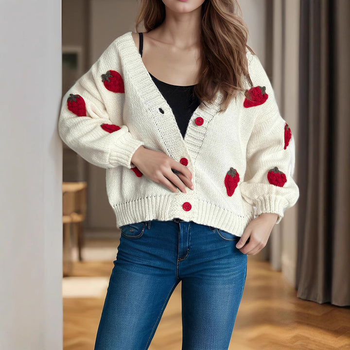 Damen Strickjacke mit verspielten Obstapplikationen Drune
