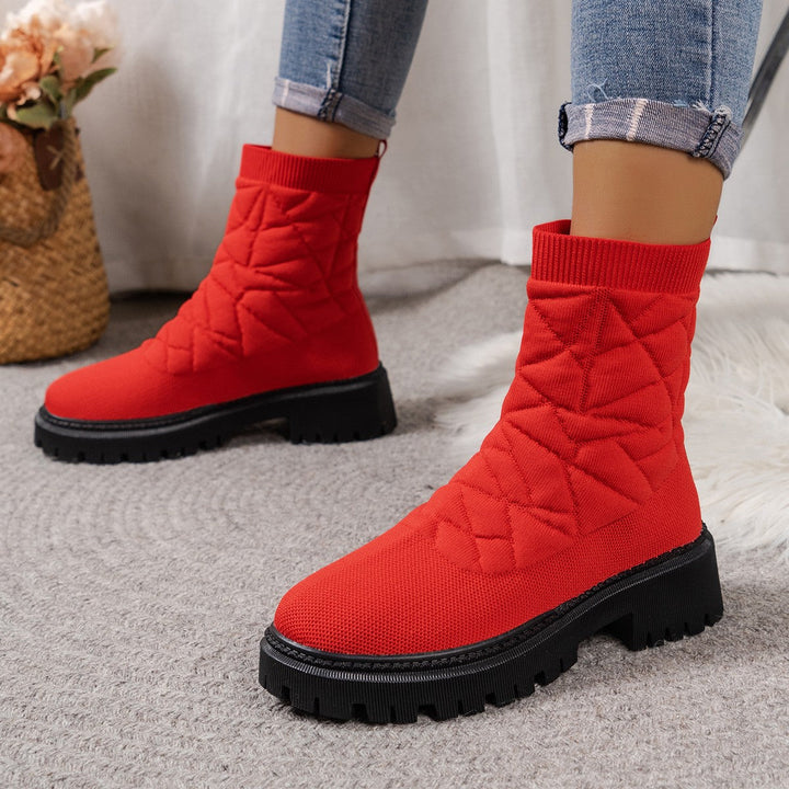 Damen Modische Stiefel mit strukturiertem Obermaterial und rutschfester Profilsohle Drune