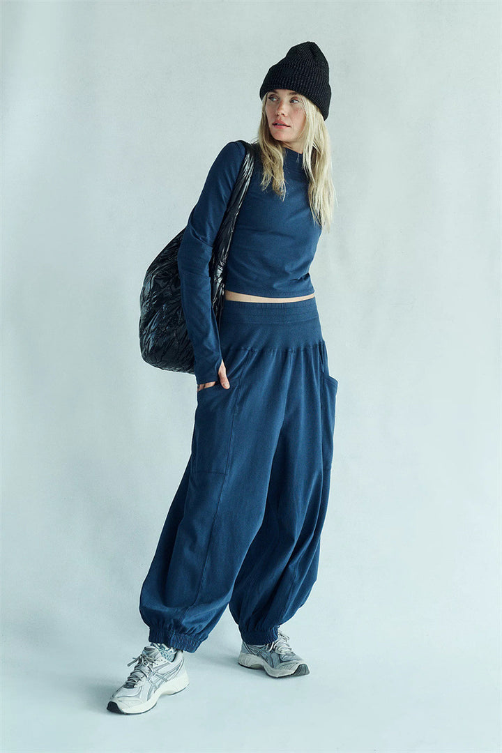 Damen lässiges Set aus cropped Oberteil und weiten Hose Drune