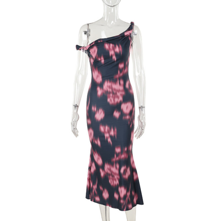 Damen figurbetontes Maxikleid mit asymmetrischem Design und einzigartigen Rüschendetails Drune