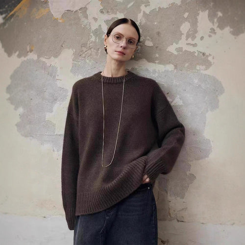 Damen Langärmliger Strickpullover mit hohem Kragen Drune