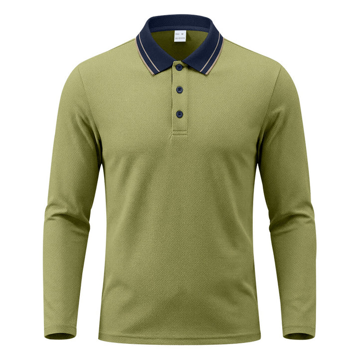 Herren nan langärmeliges Piqué-Poloshirt mit kontrastkragen und dreifach geknöpfter Leiste Drune