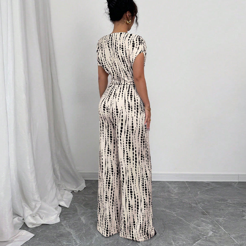 Damen Eleganter Jumpsuit mit asymmetrischem Ausschnitt und floralen Rüschen Drune