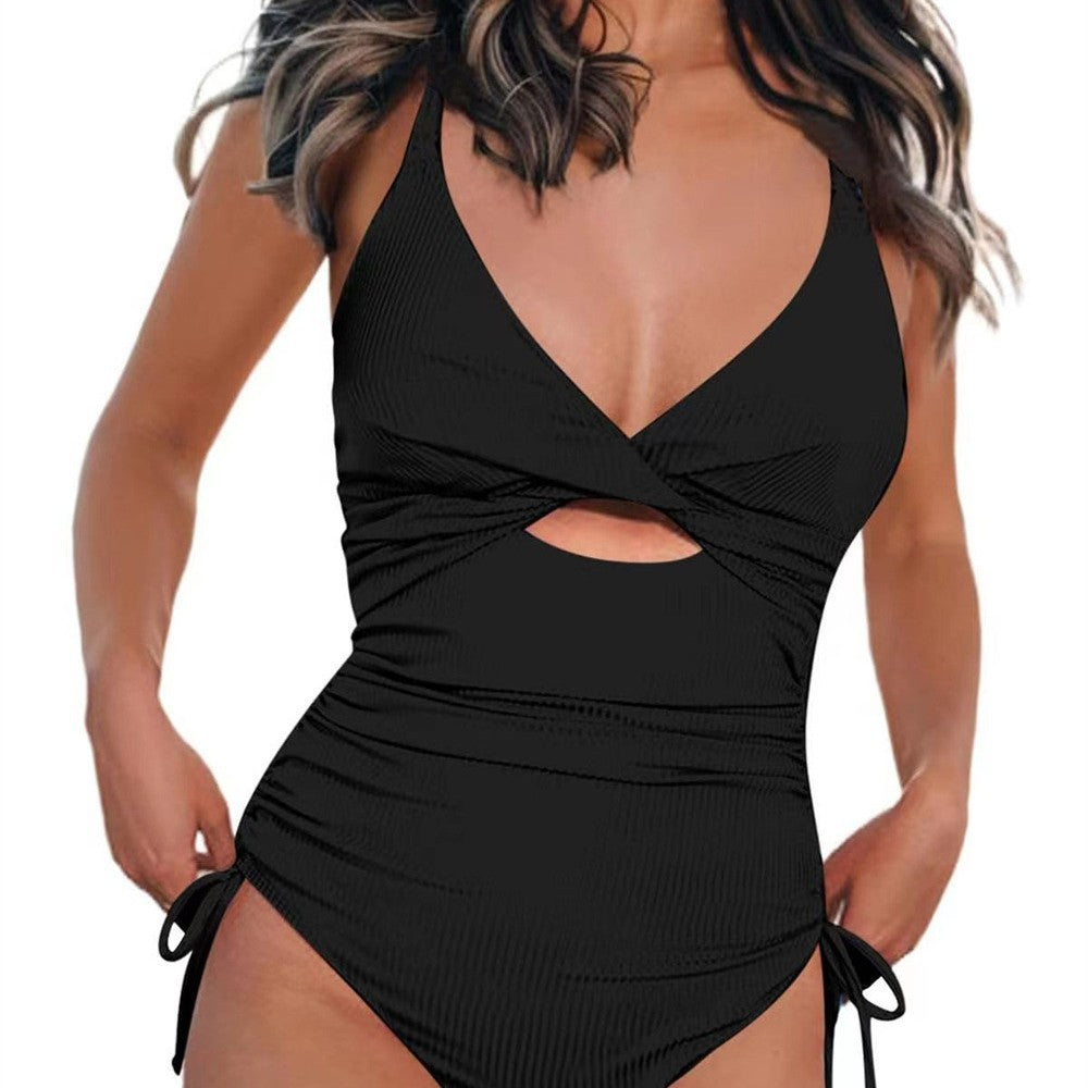 Damen Einteiler Badeanzug mit raffiniertem Wickeldesign und modischem Cut-Out Drune
