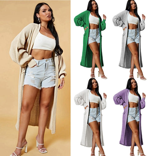 Damen Langstrick-Cardigan mit offenem Design und praktischen Taschen Drune