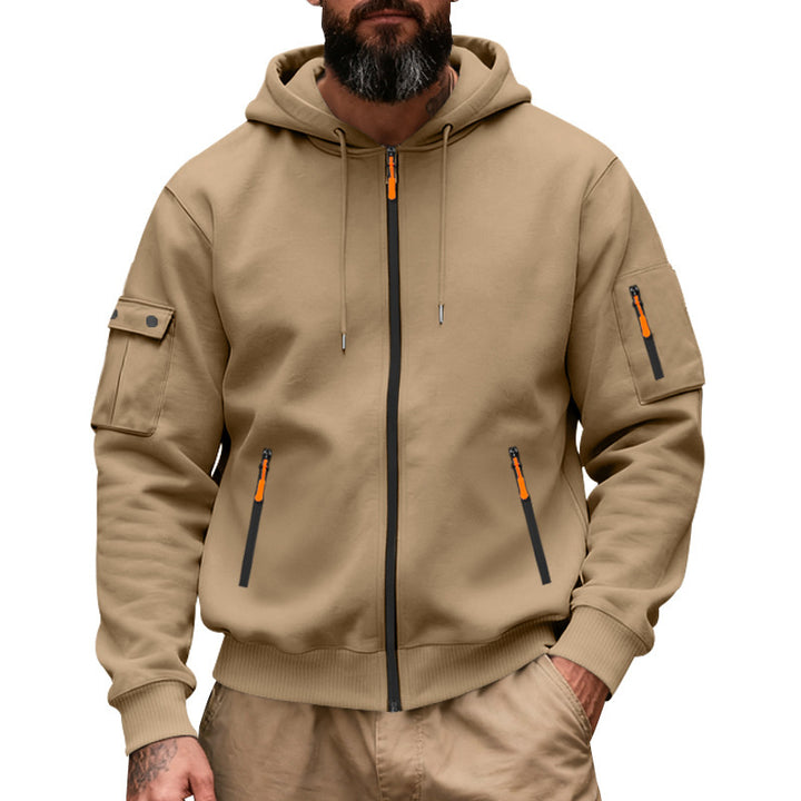 Herren nan Kapuzenjacke mit Vollreißverschluss, Utility-Taschen und gerippten Bündchen Drune