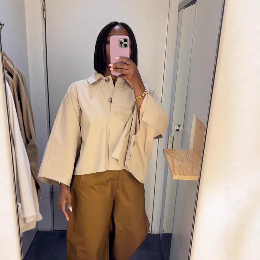 Damen Cropped Bluse mit voluminösen Ärmeln Drune