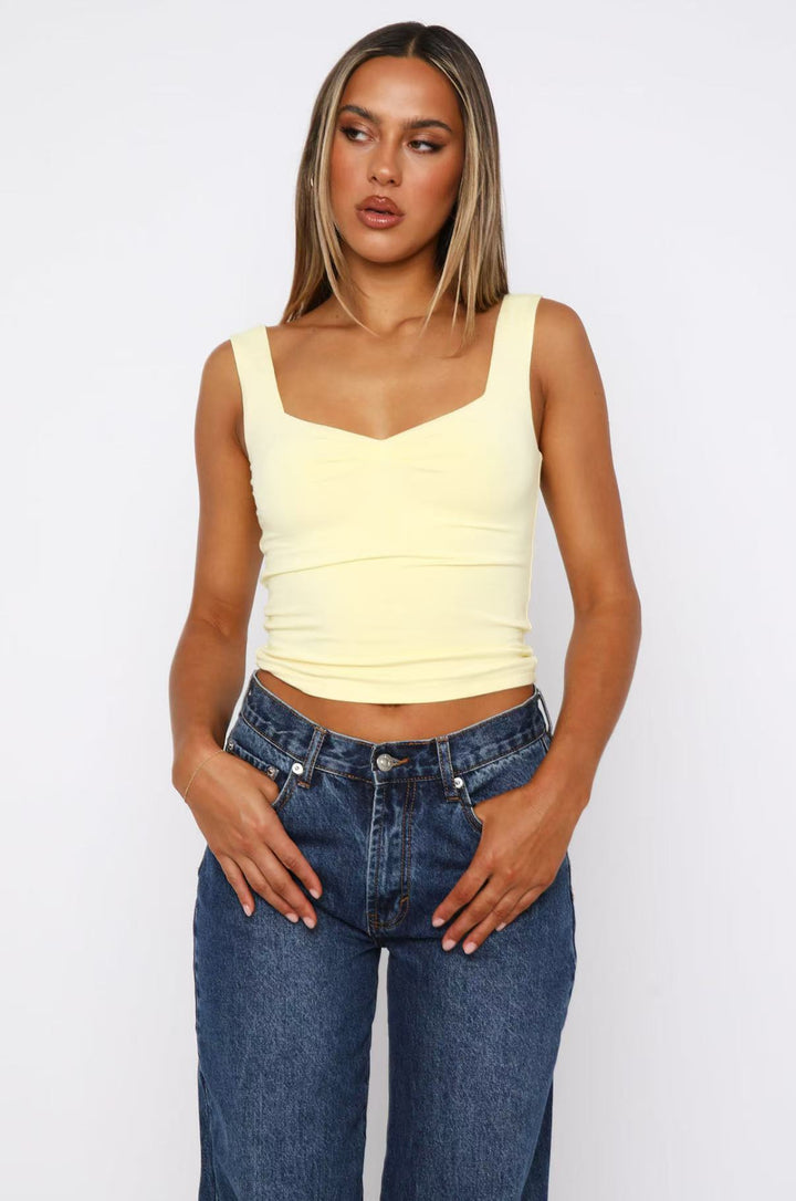 Damen figurbetontes Crop-Top mit breiten Trägern und V-Ausschnitt Drune