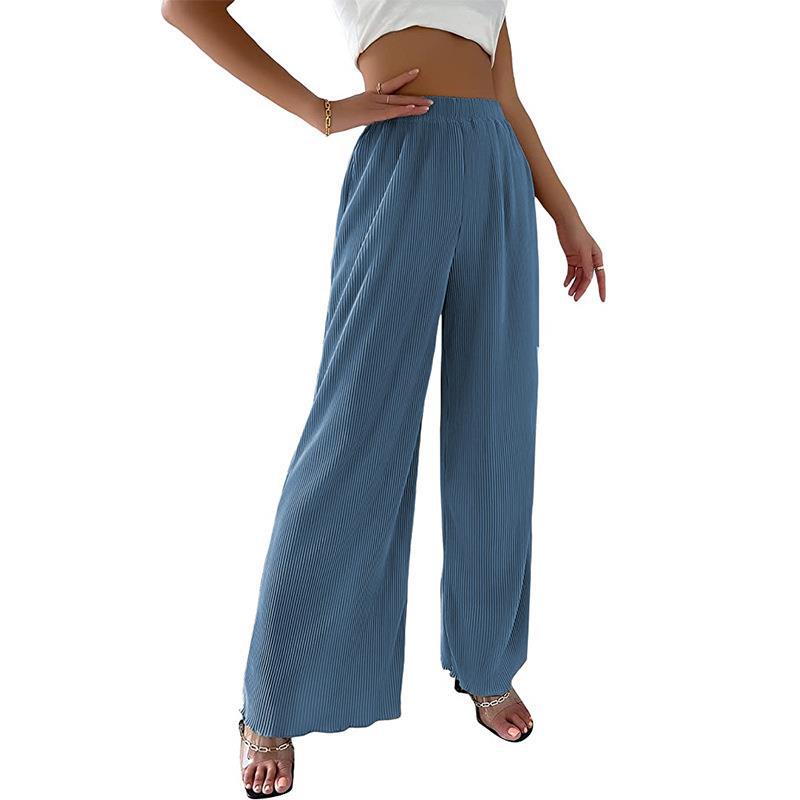 Damen Elegante Plissee-Hose mit Weitem Bein und Elastischem Bund Drune