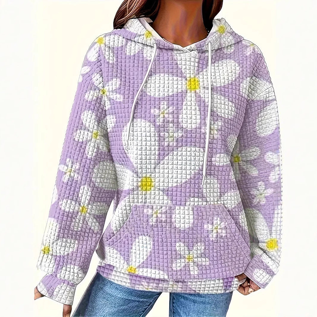 Damen lockerer Kapuzenpullover mit farbenfrohem Blumendesign Drune