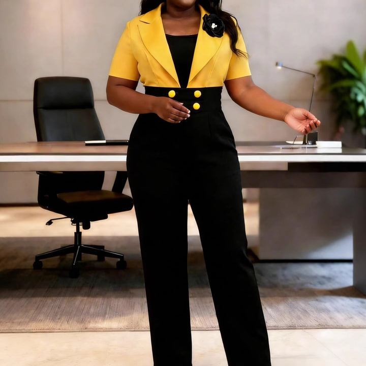 Damen Eleganter Jumpsuit mit tailliertem Blazer und modischen Akzenten Drune