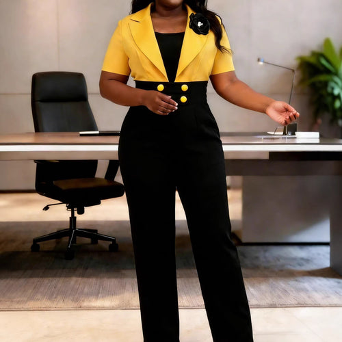 Damen Eleganter Jumpsuit mit tailliertem Blazer und modischen Akzenten Drune
