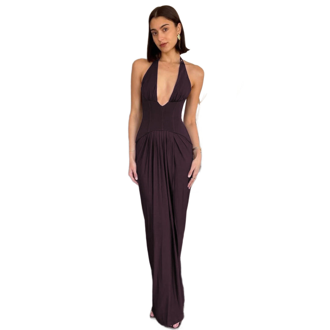 Damen Figurbetontes Abendkleid mit tiefem Ausschnitt und eleganter Drapierung Drune