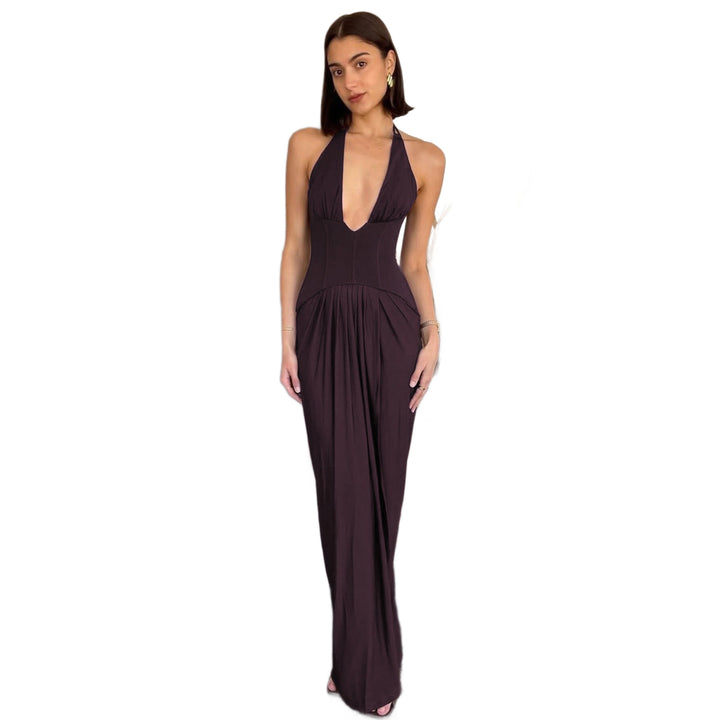 Damen Figurbetontes Abendkleid mit tiefem Ausschnitt und eleganter Drapierung Drune