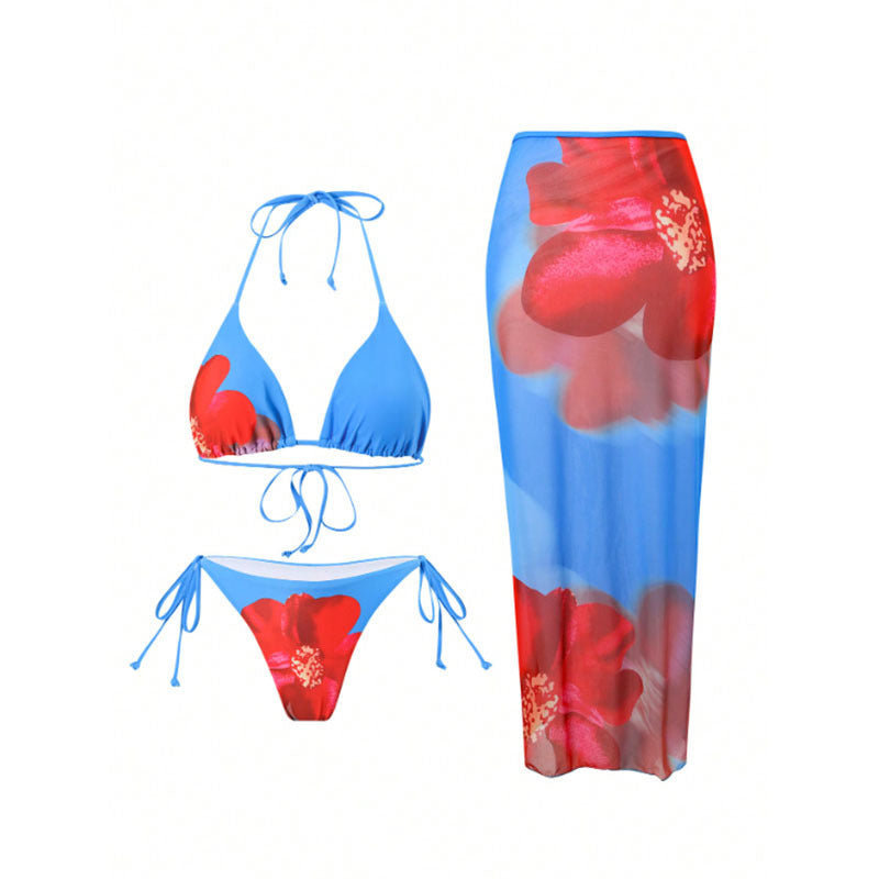 Damen Badeanzug mit floralem Design und transparentem Überrock Drune