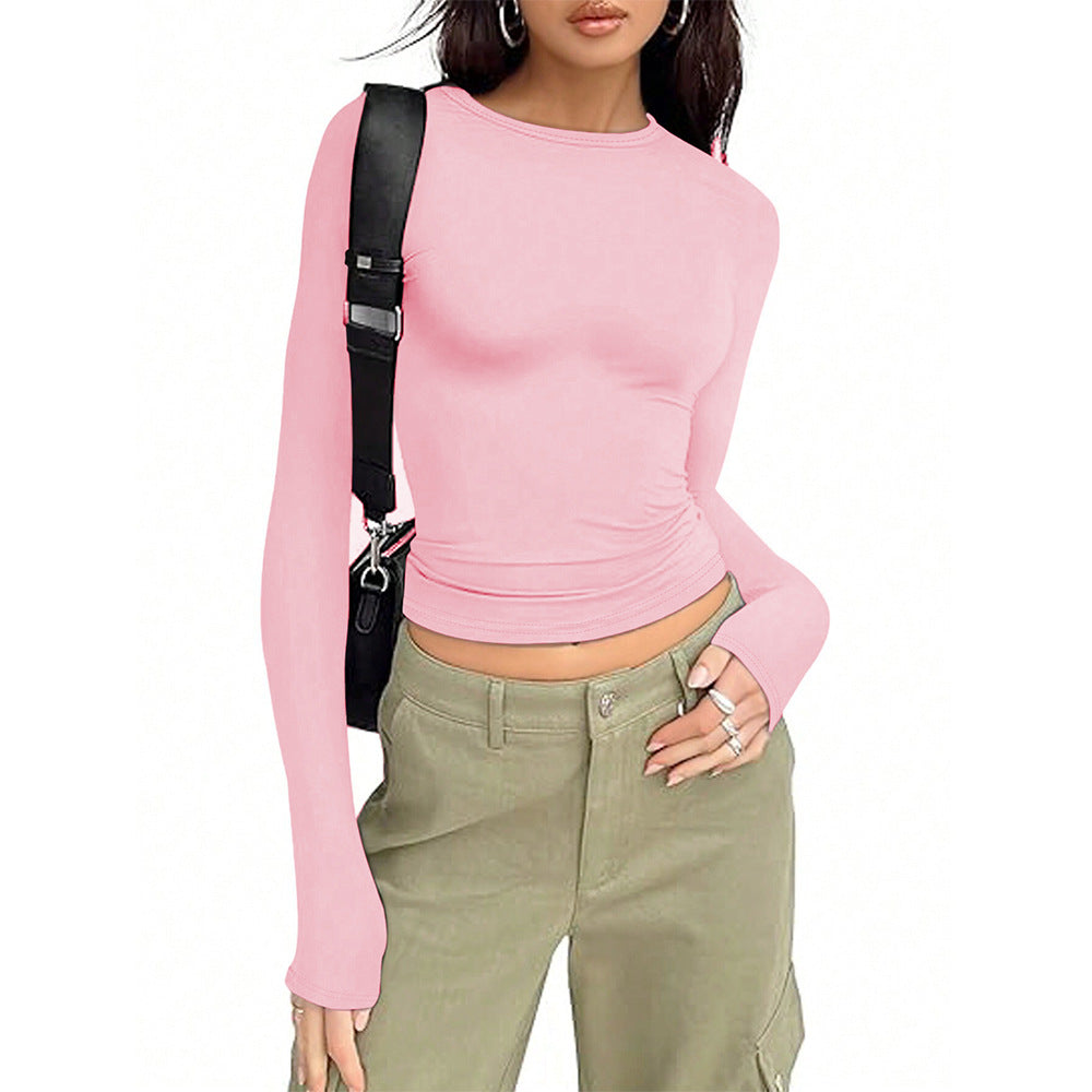 Damen langärmliges Basic Shirt mit elegantem Rundhalsausschnitt Drune