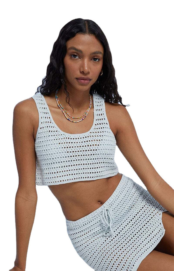Damen gehäkeltes Strand-Set mit Crop-Top und Minirock Drune