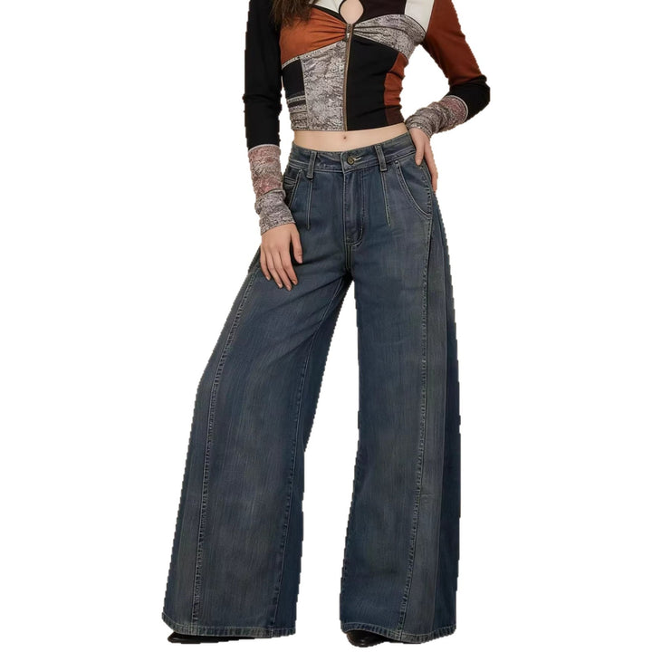 Damen weite Denim-Jeans mit hohem Bund und klassischem Schnitt Drune