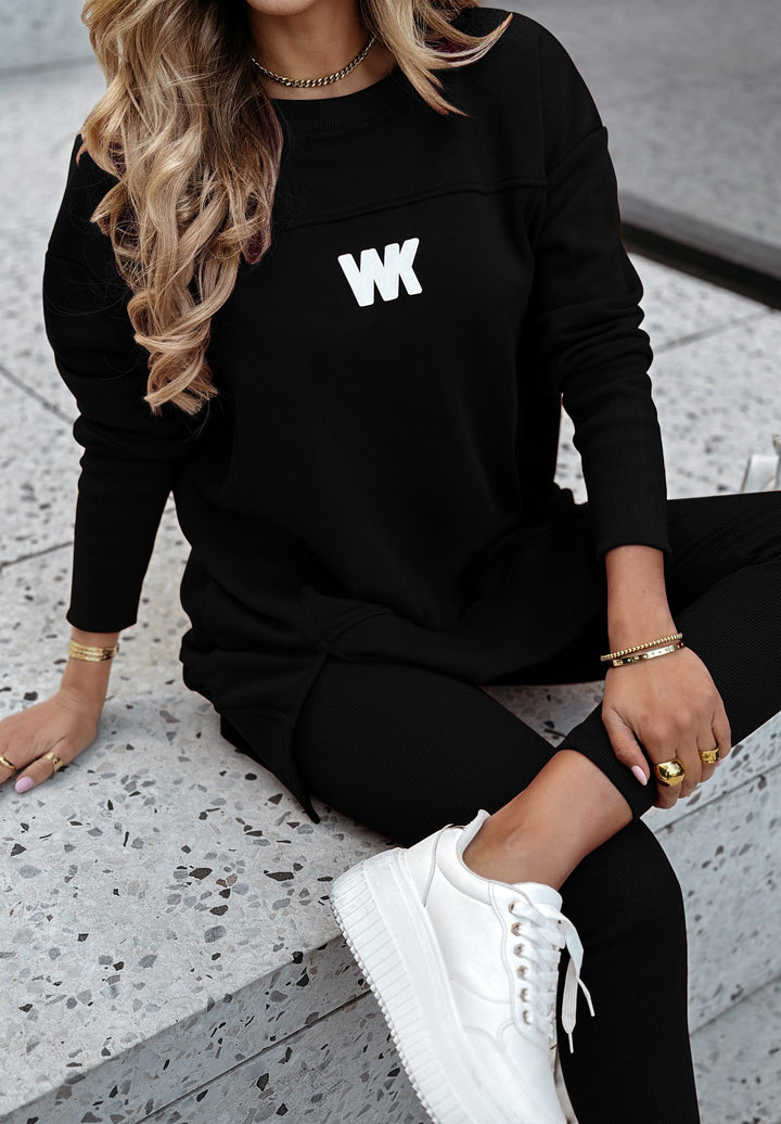 Damen nan Oversize-Longsweatshirt mit seitlichen Schlitzen und highwaist Ripp-Leggings Set Drune