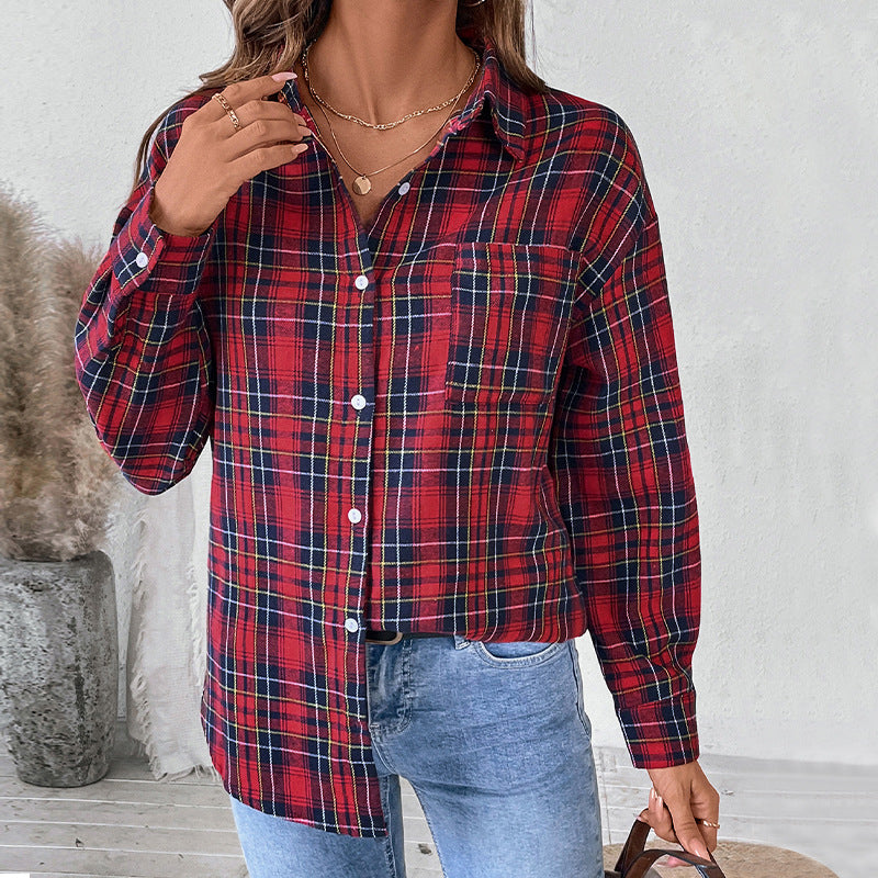 Damen kariertes Overshirt mit breiten Ärmel-Design Drune