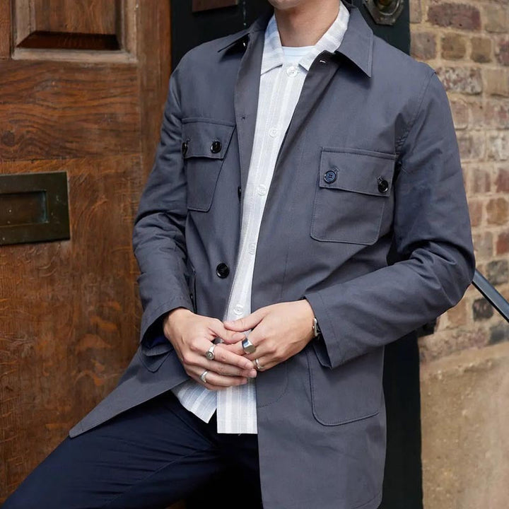 Drune | Utility Jacke Normale Passform Baumwollmischung Hemdkragen Mehrere Taschen