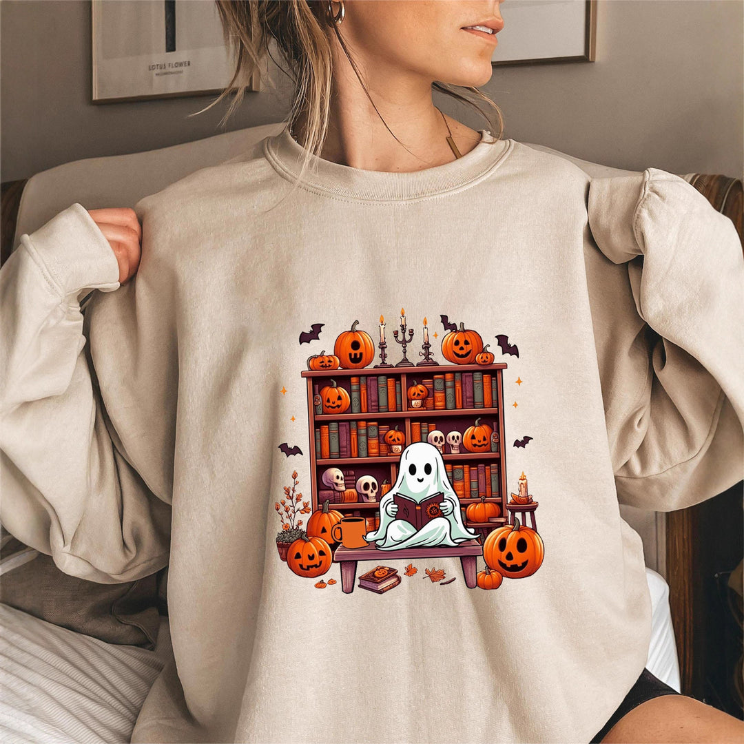 Damen Sweatshirt mit herbstlichem Gruselmotiv und lässigen Puffärmeln Drune