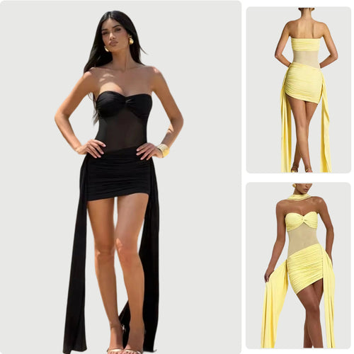 Damen Badeanzug mit schulterfreiem Design und eleganter Drapierung Drune