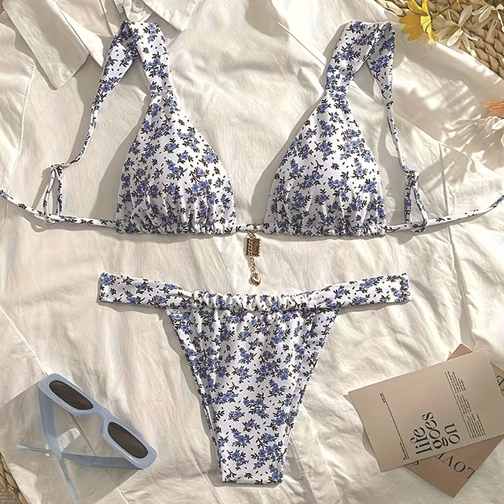 Damen Triangel-Bikini mit tierischem Muster und verstellbaren Trägern Drune