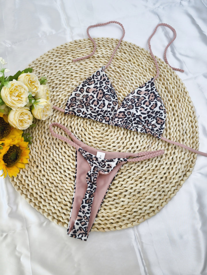 Damen Triangel-Bikini-Set mit fröhlichem Kirschmuster und verstellbaren Trägern Drune