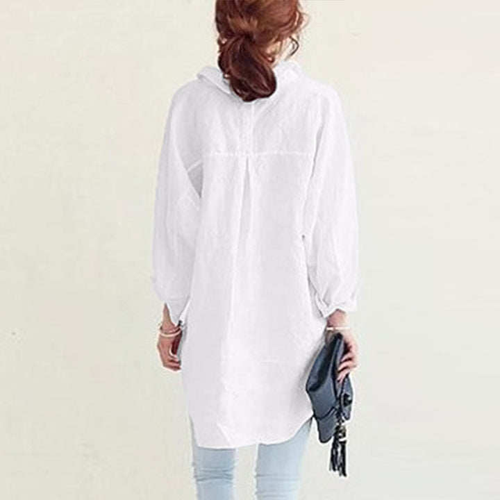 Damen Oversized Leinen Button-Up Tunika Drune