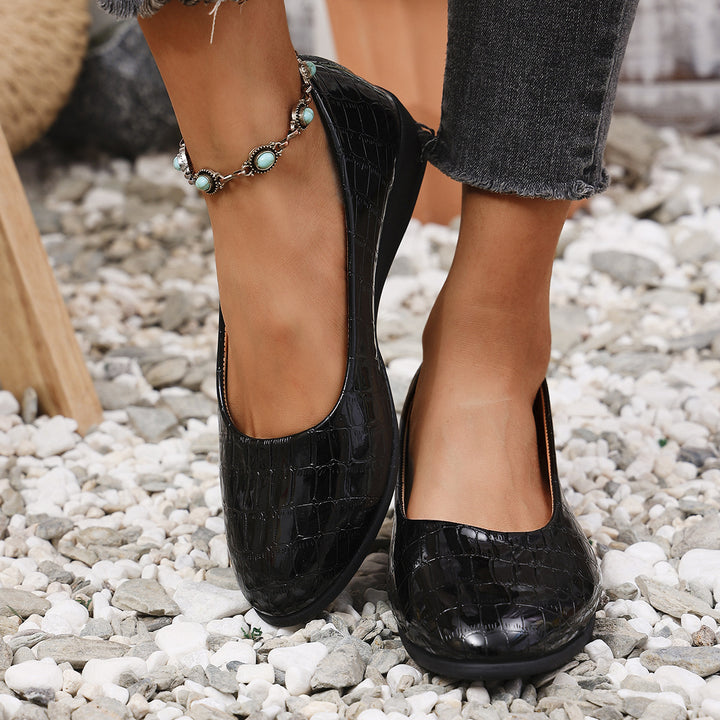 Damen  elegante Ballerina mit leichter Keilsohle und Krokoprägung Drune