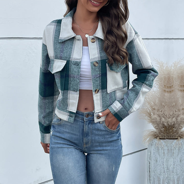 Damen Kariertes Shirtjacke mit funktionalen Taschen Drune